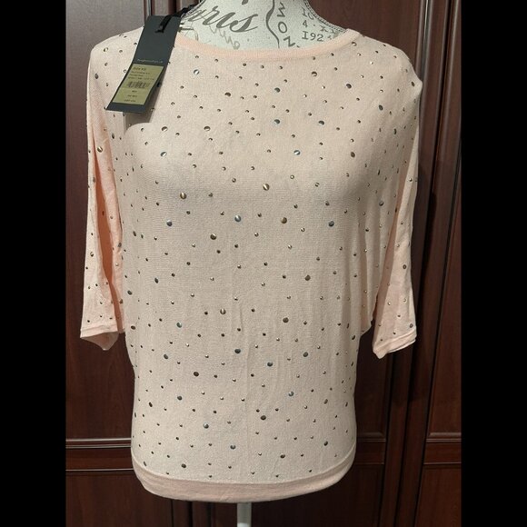 Phase Eight NWT 42” Embellished Stud 3/4 Sleeve Top Party Pink - Picture 1 of 7